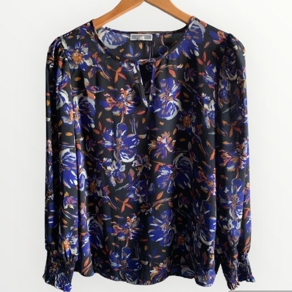 Pleione Long-Sleeve Floral Blouse with Keyhole Neckline in Small Size - Picture 1 of 9